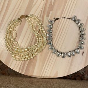 J.Crew Multi Strand Pearl and Bauble Bar Jewel Statement Necklace (2 Necklaces)